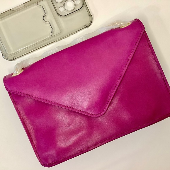 Barneys New York Handbags - Barney’s NewYork Golden Metal Chain Leather Envelope Mini Bag magenta purple